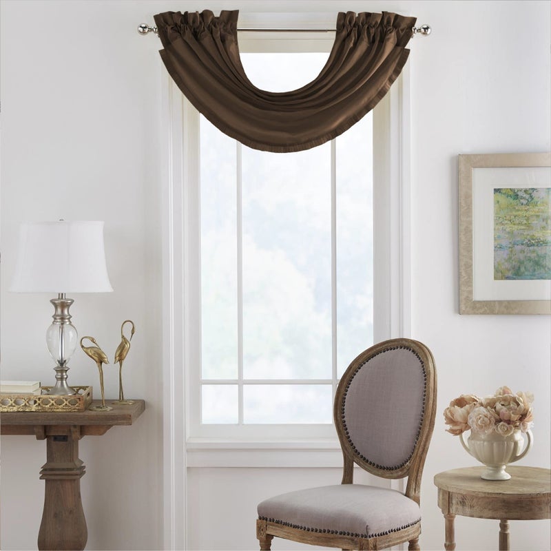 Elrene Home Fashions Versailles Room-Darkening Faux-Silk Waterfall Window Valance, Accessory for Bedroom or Living Room Windows with Rod Pocket Tabs, 52" x 36", 1 Valance, Chocolate Brown - Image 1
